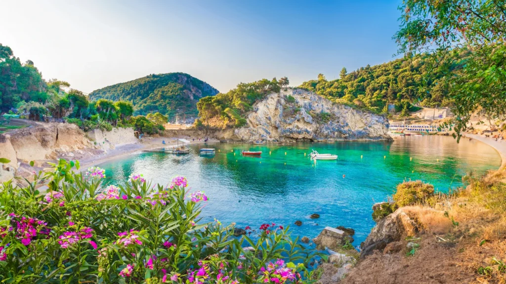 Corfu Boat Rental at s secluded beach with natural landscape